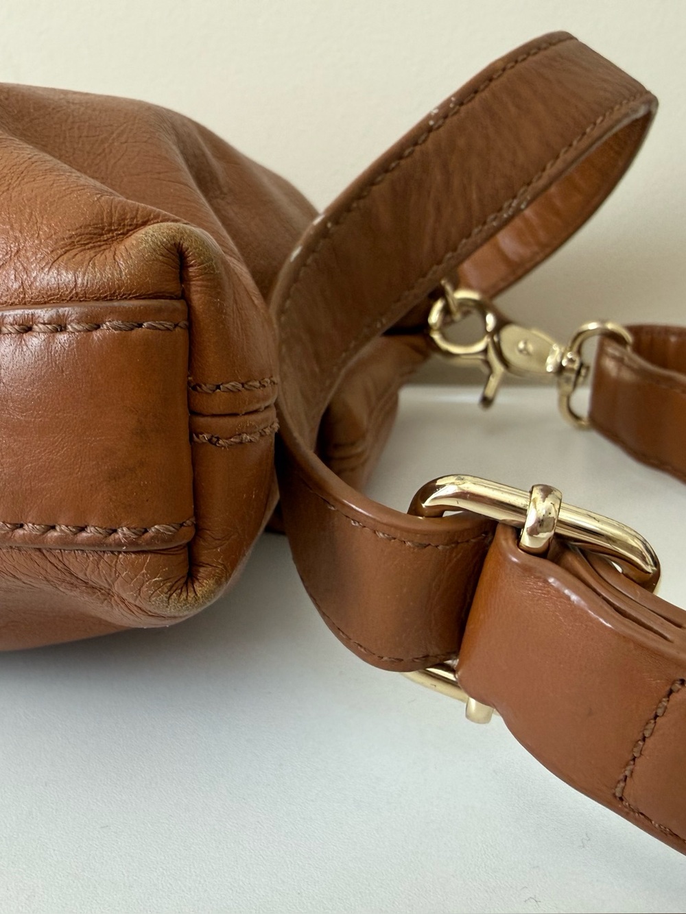 Tory Burch Dena 3-way purse Crossbody Fld Cognac Leather Y2K Clutch Shoulder Bag - Picture 12 of 14